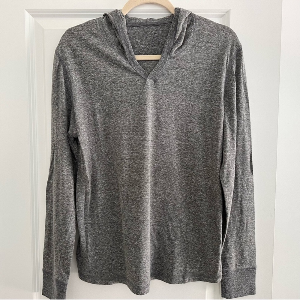 Grey Heathered Lightweight Hoodie Long Sleeve Tee Shirt